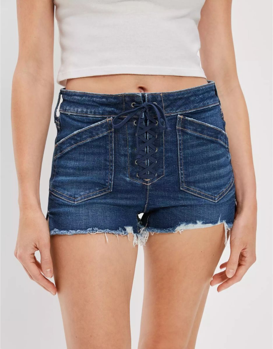 Shorts American Eagle AE Stretch High-Waisted Denim Indigo Foncé Femme | AQL-51833451